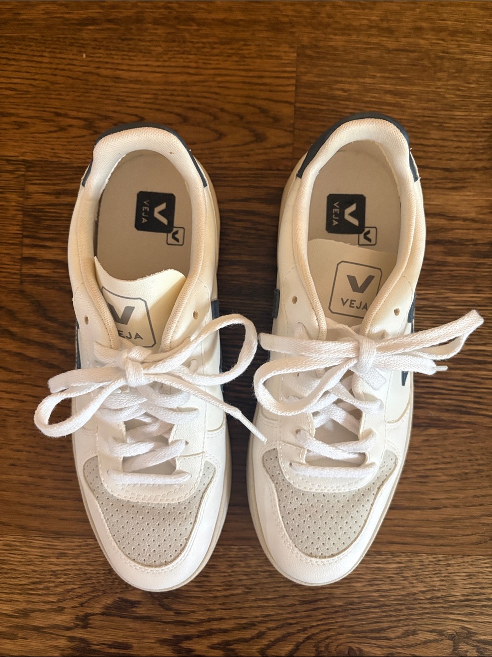 Veja Women's White Sneakers with Navy Accents - Picture 2 of 6